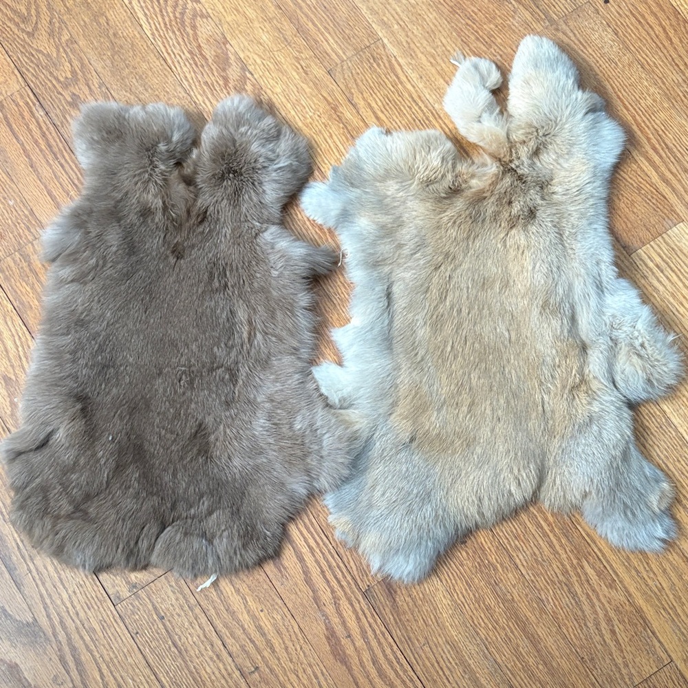 #0702 Brown Cream Rabbit Fur Pelt Set Craft Supply